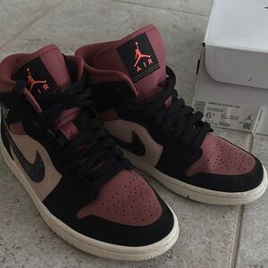 Jordan Black and Pink Retro High-Top Sneakers